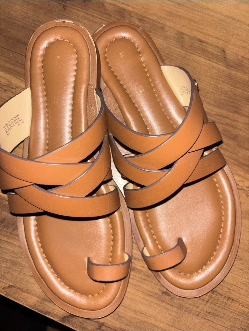 MK Women's Tan Strappy Slide Sandals